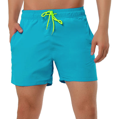 Solid Beach Mesh Lining Drawstring Waist Shorts
