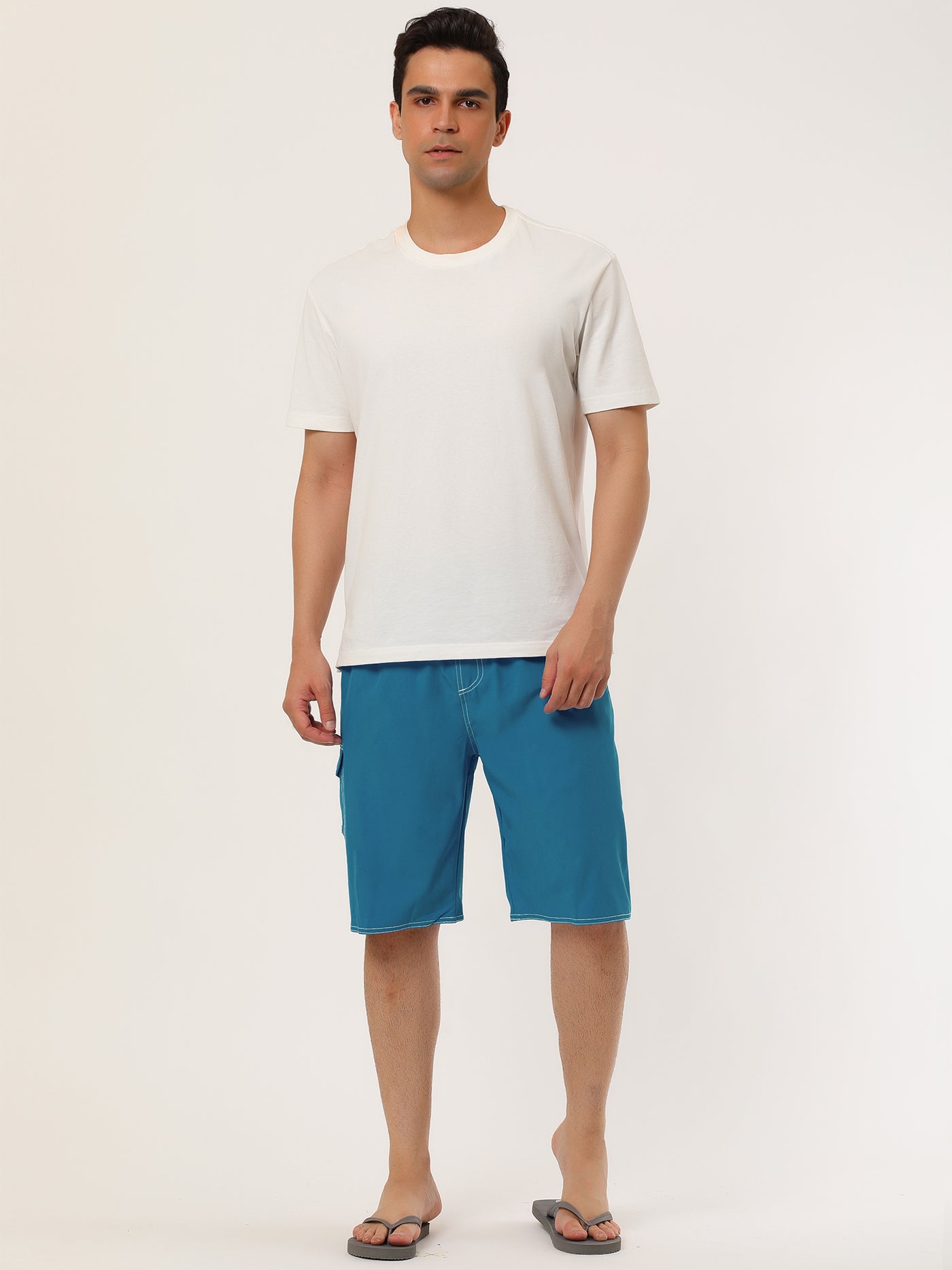 Bublédon Summer Solid Drawstring Elastic Waist Beach Shorts