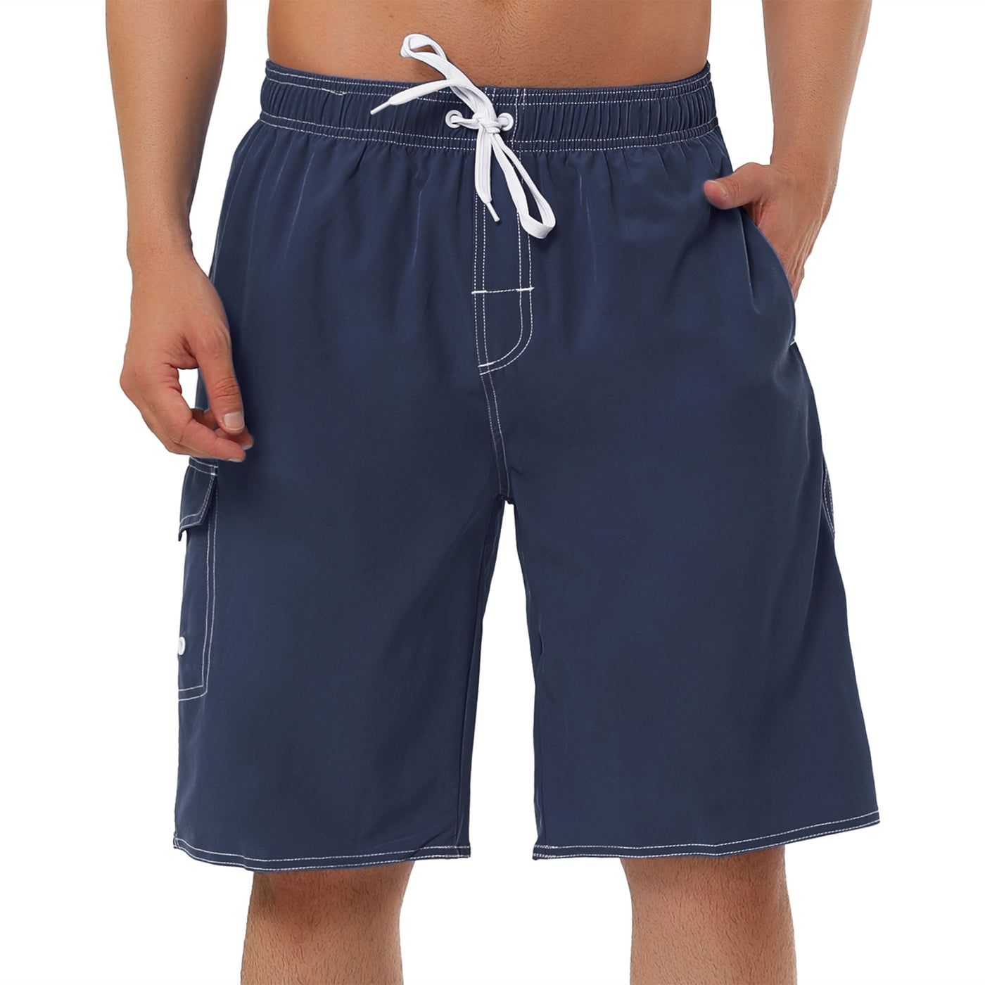 Bublédon Summer Solid Drawstring Elastic Waist Beach Shorts