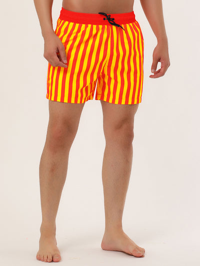 Summer Striped Mesh Lining Drawstring Swim Shorts