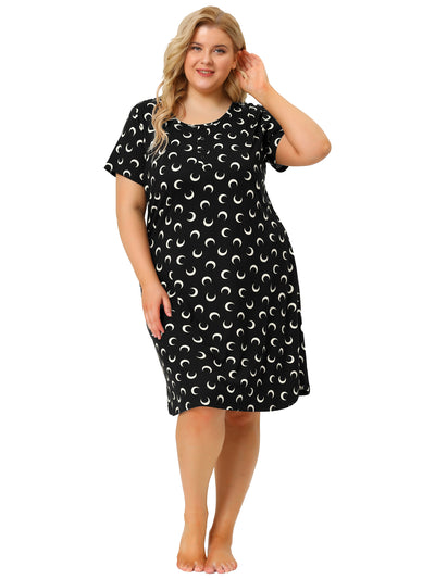 Plus Size Nightgown Stretch Pattern Round Neck Dress