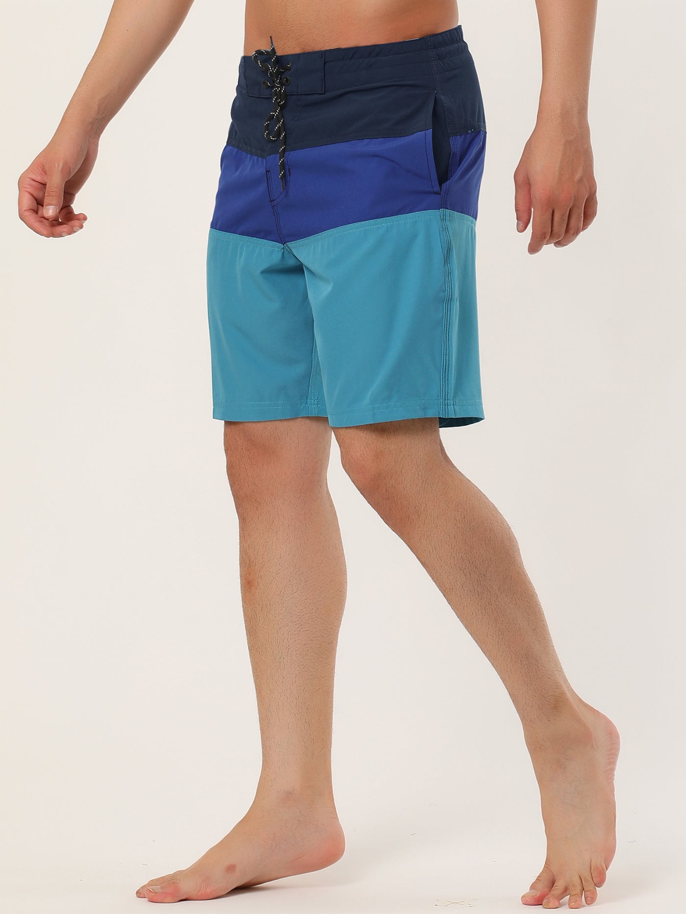 Bublédon Chic Color Block Drawstring Stripe Swim Board Shorts