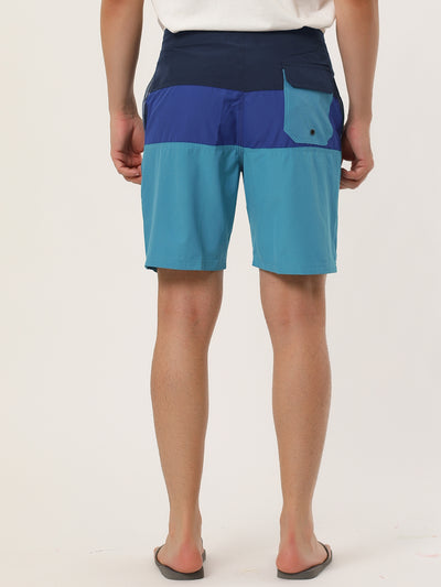 Chic Color Block Drawstring Stripe Swim Board Shorts