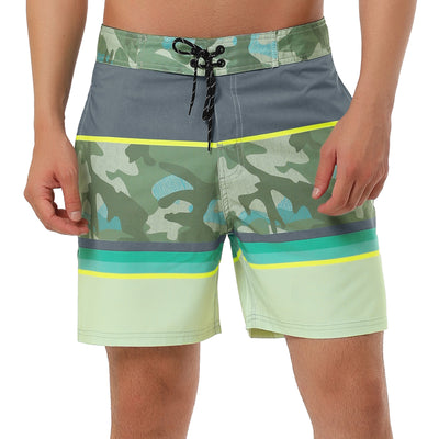 Chic Color Block Drawstring Stripe Swim Board Shorts