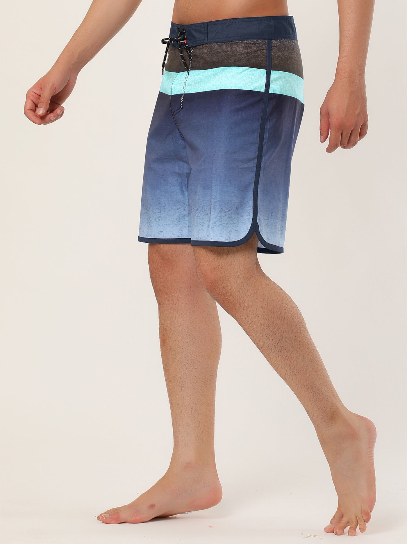 Bublédon Chic Color Block Drawstring Stripe Swim Board Shorts