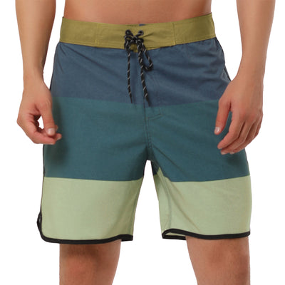 Striped Color Block Drawstring Board Beach Shorts