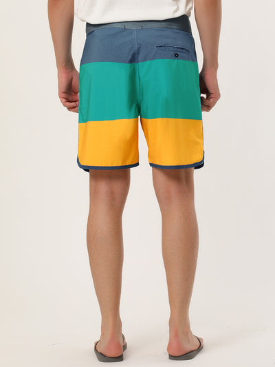 Striped Color Block Drawstring Board Beach Shorts