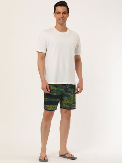 Drawstring Waist Contrast Color Printed Swim Shorts