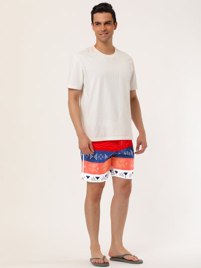 Summer Striped Print Drawstring Beach Board Shorts