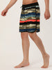 Drawstring Waist Contrast Color Printed Swim Shorts