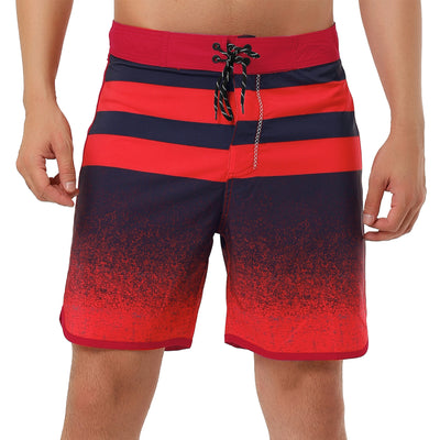 Summer Striped Print Drawstring Beach Board Shorts