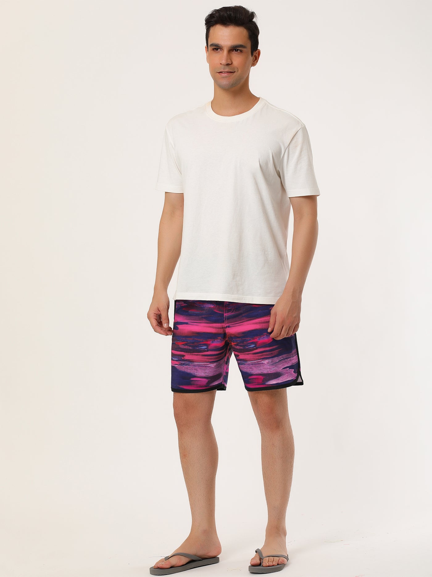 Bublédon Drawstring Waist Contrast Color Printed Swim Shorts