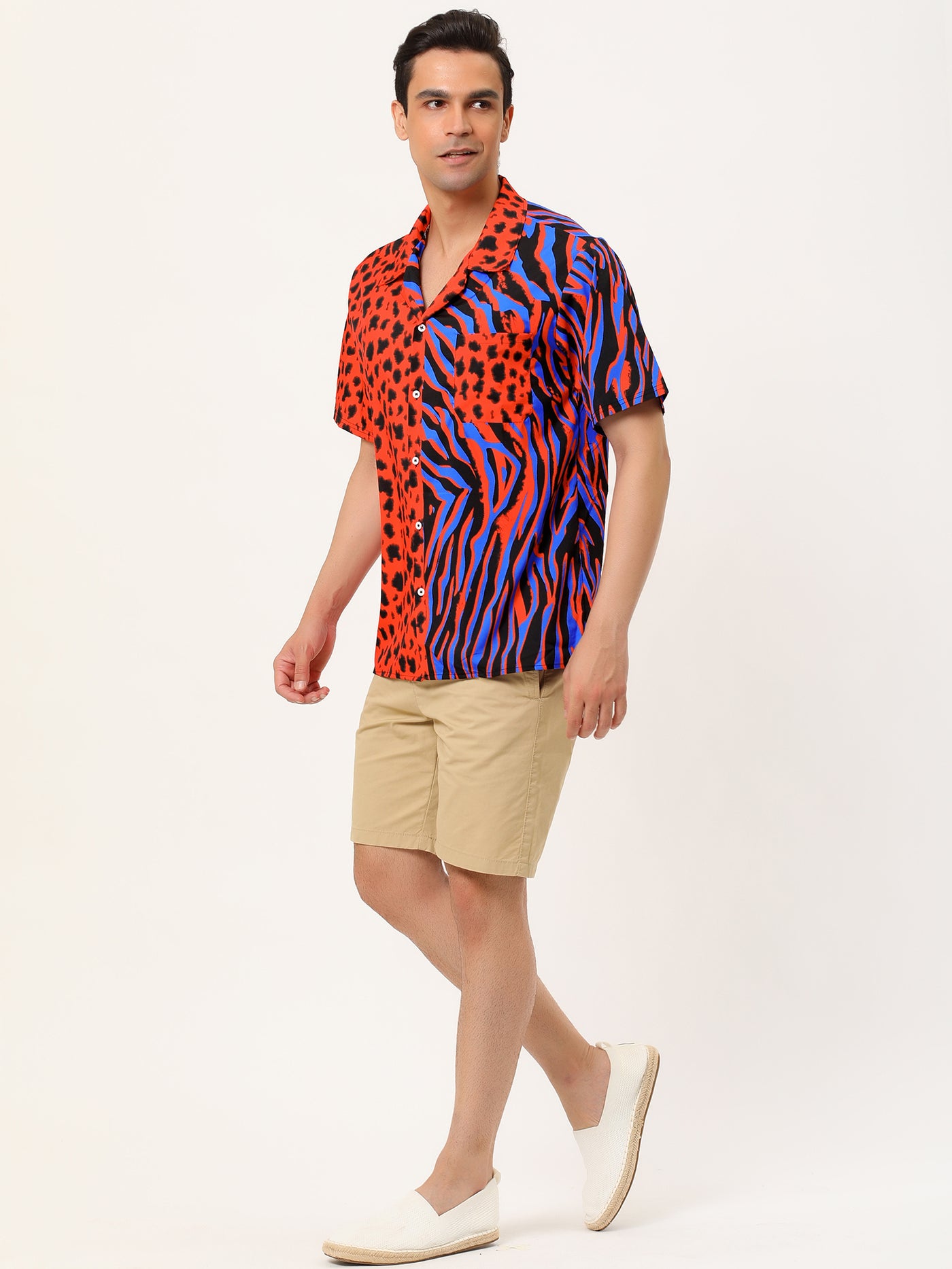 Bublédon Summer Leopard Print Short Sleeve Button Shirts
