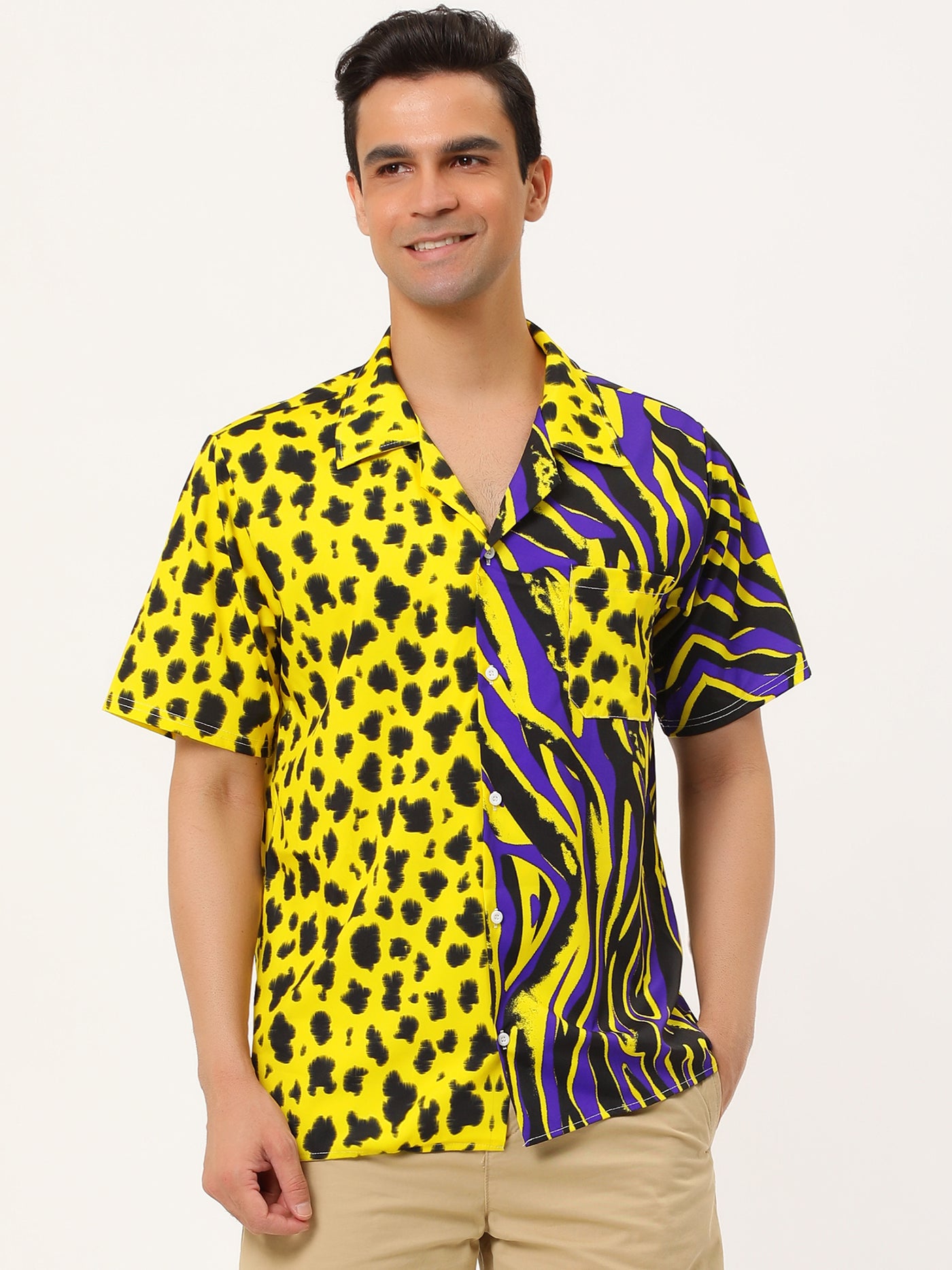 Bublédon Summer Leopard Print Short Sleeve Button Shirts