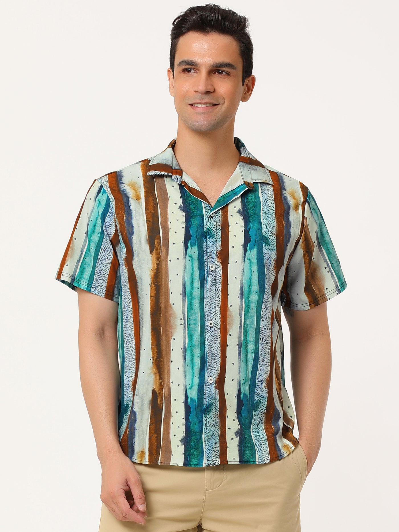 Bublédon Colorful Vertical Striped Short Sleeve Hawaiian Shirts