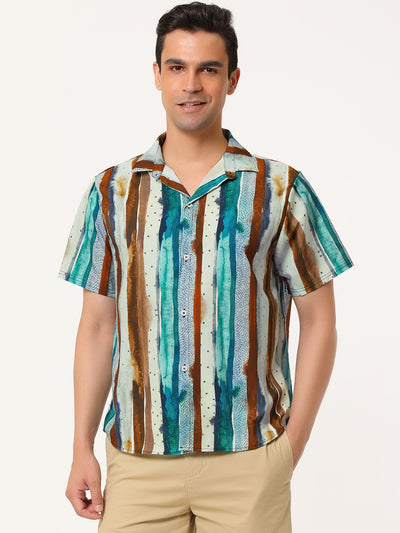Colorful Vertical Striped Short Sleeve Hawaiian Shirts