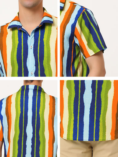 Colorful Vertical Striped Short Sleeve Hawaiian Shirts