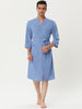 Solid Color V Neck 3/4 Sleeve Belt Waffle Bathrobe