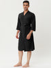 Solid Color V Neck 3/4 Sleeve Belt Waffle Bathrobe