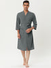 Solid Color V Neck 3/4 Sleeve Belt Waffle Bathrobe