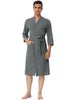 Solid Color V Neck 3/4 Sleeve Belt Waffle Bathrobe