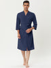 Solid Color V Neck 3/4 Sleeve Belt Waffle Bathrobe