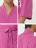 Solid Color V Neck 3/4 Sleeve Belt Waffle Bathrobe