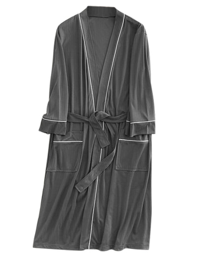 Knit Lightweight Plain Spa Long Sleeve Bathing Robe