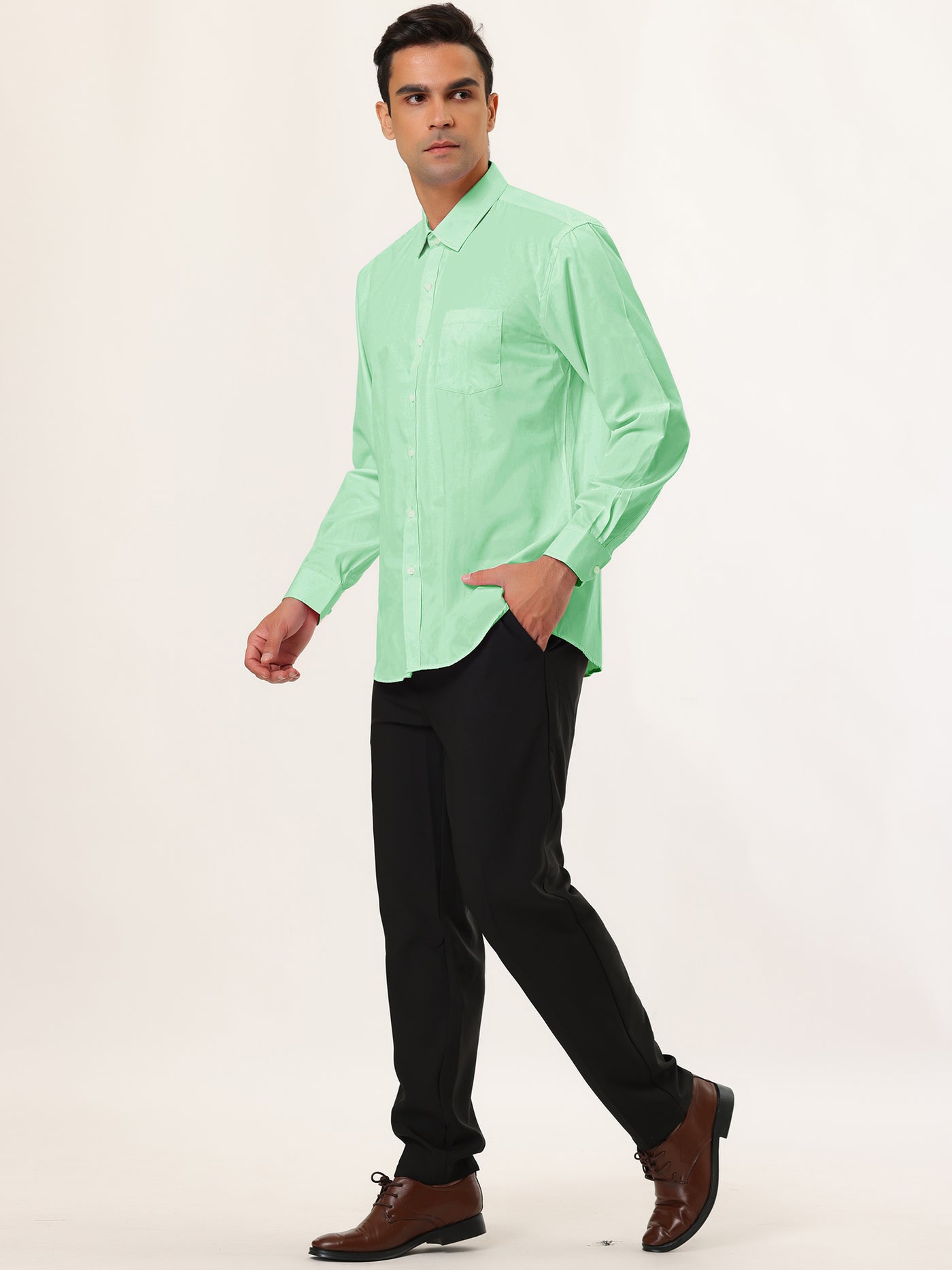 Bublédon Cotton Lapel Solid Long Sleeve Button Business Shirt