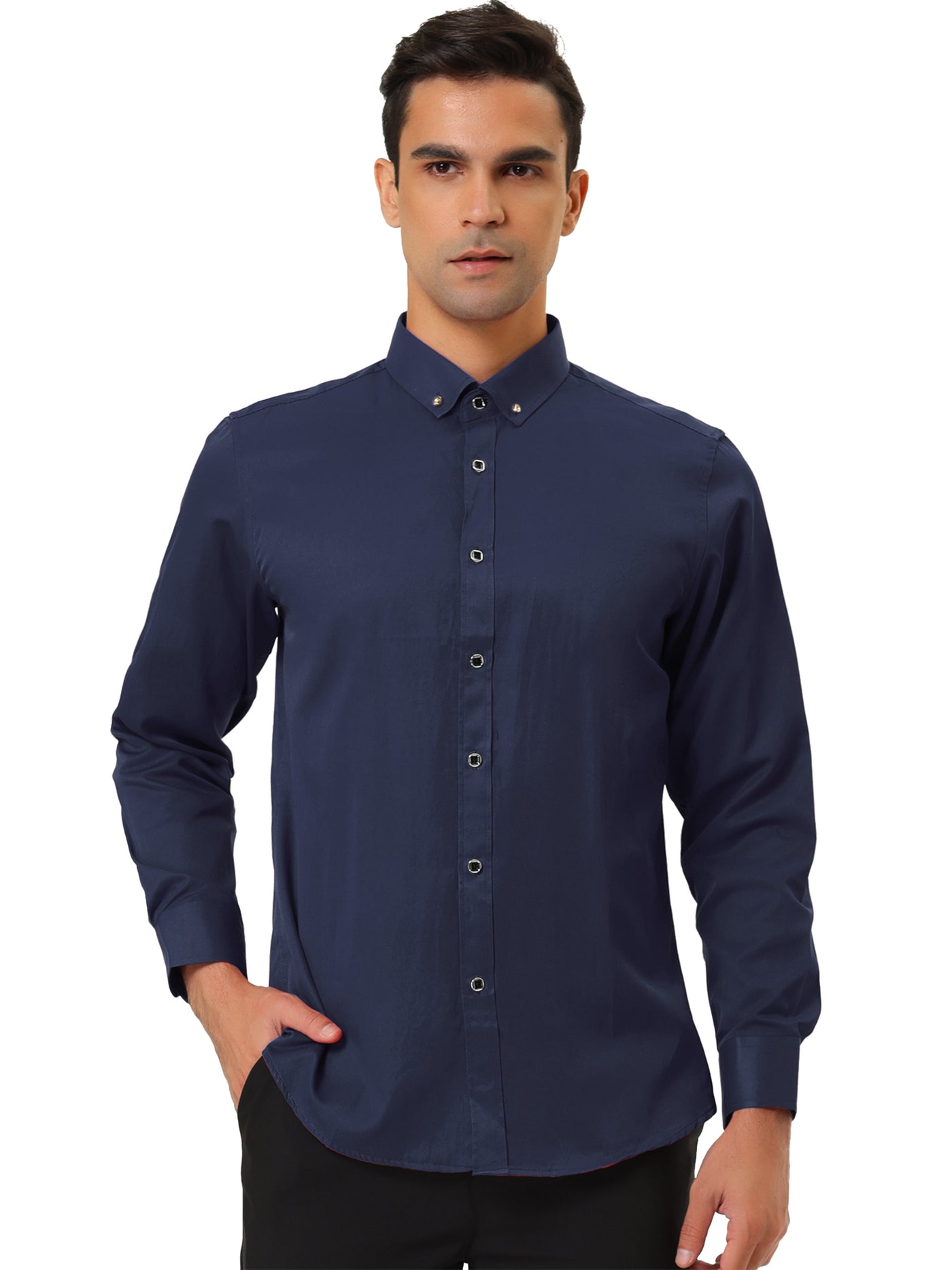 Bublédon Solid Color Button Down Long Sleeve Business Shirt