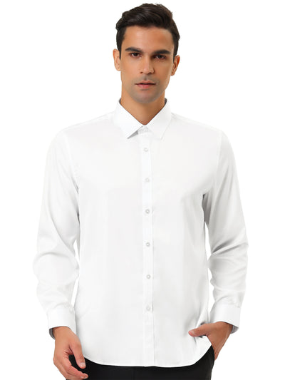 Solid Long Sleeve Button Point Collar Dress Shirt