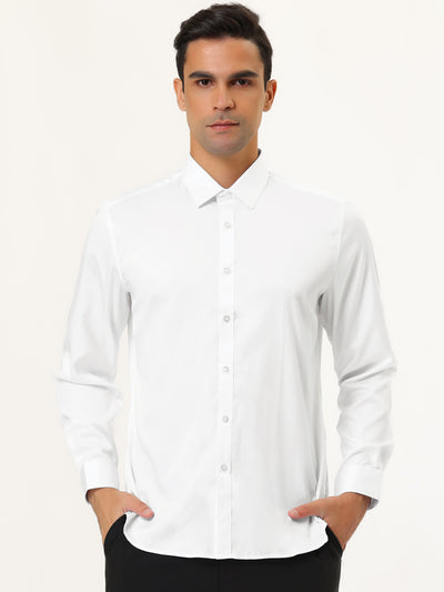 Solid Long Sleeve Button Point Collar Dress Shirt