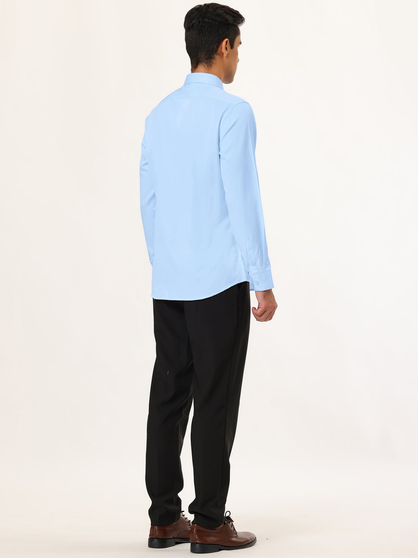 Bublédon Solid Long Sleeve Button Point Collar Dress Shirt