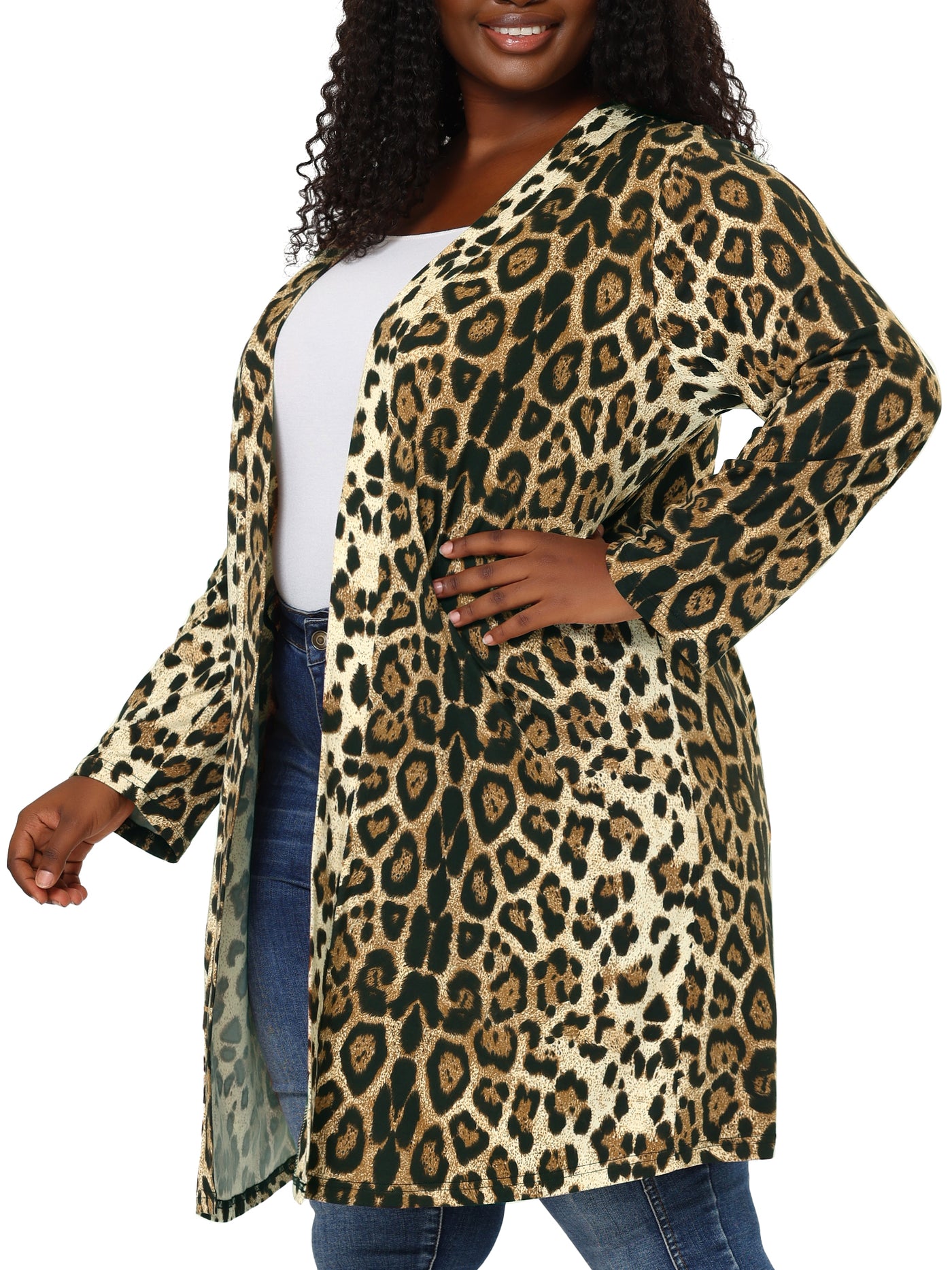 Bublédon Knit H Line Leopard Long Sleeve Cardigan