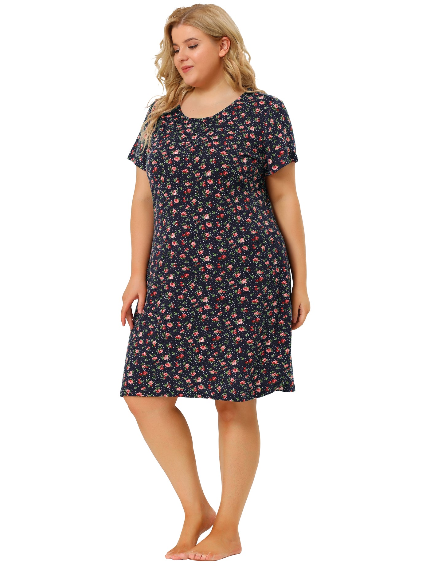 Bublédon Plus Size Nightgown Stretch Pattern Round Neck Dress
