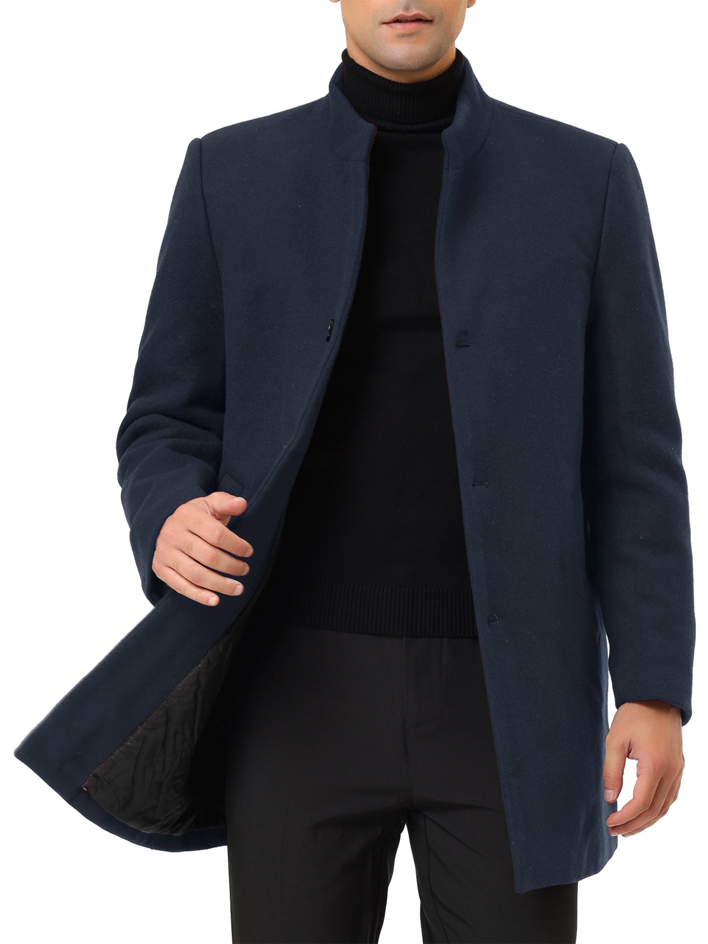 Bublédon Wool Blend Stand Collar Single Breasted Overcoat