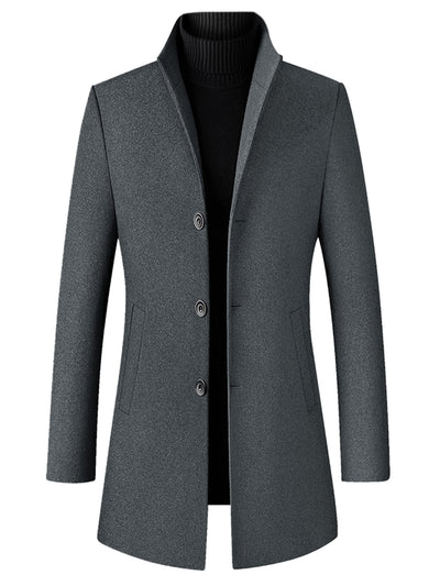 Wool Blend Stand Collar Single Breasted Overcoat