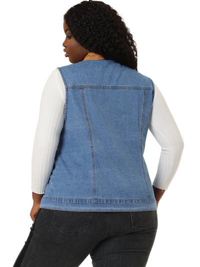 Plus Size Corduroy Jean Contrast Color Denim Jackets Vests