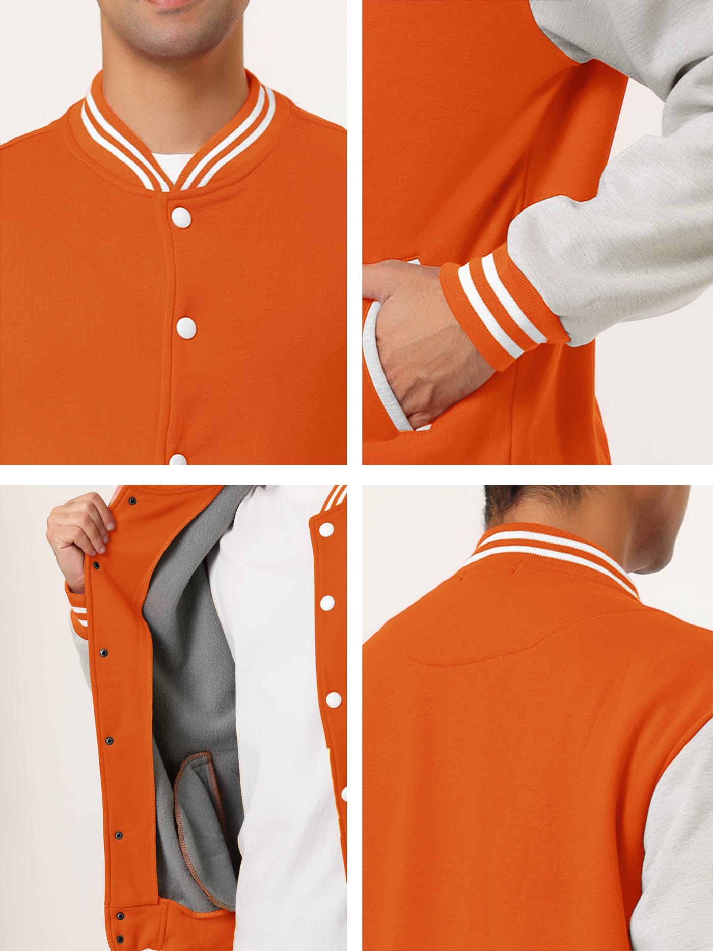 Bublédon Baseball Collar Button Up Color Block Bomber Jacket