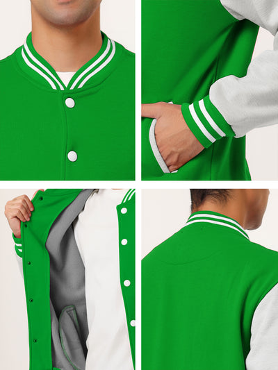 Baseball Collar Button Up Color Block Bomber Jacket