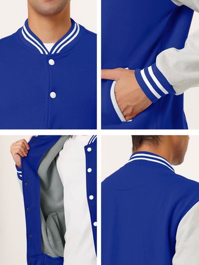Baseball Collar Button Up Color Block Bomber Jacket