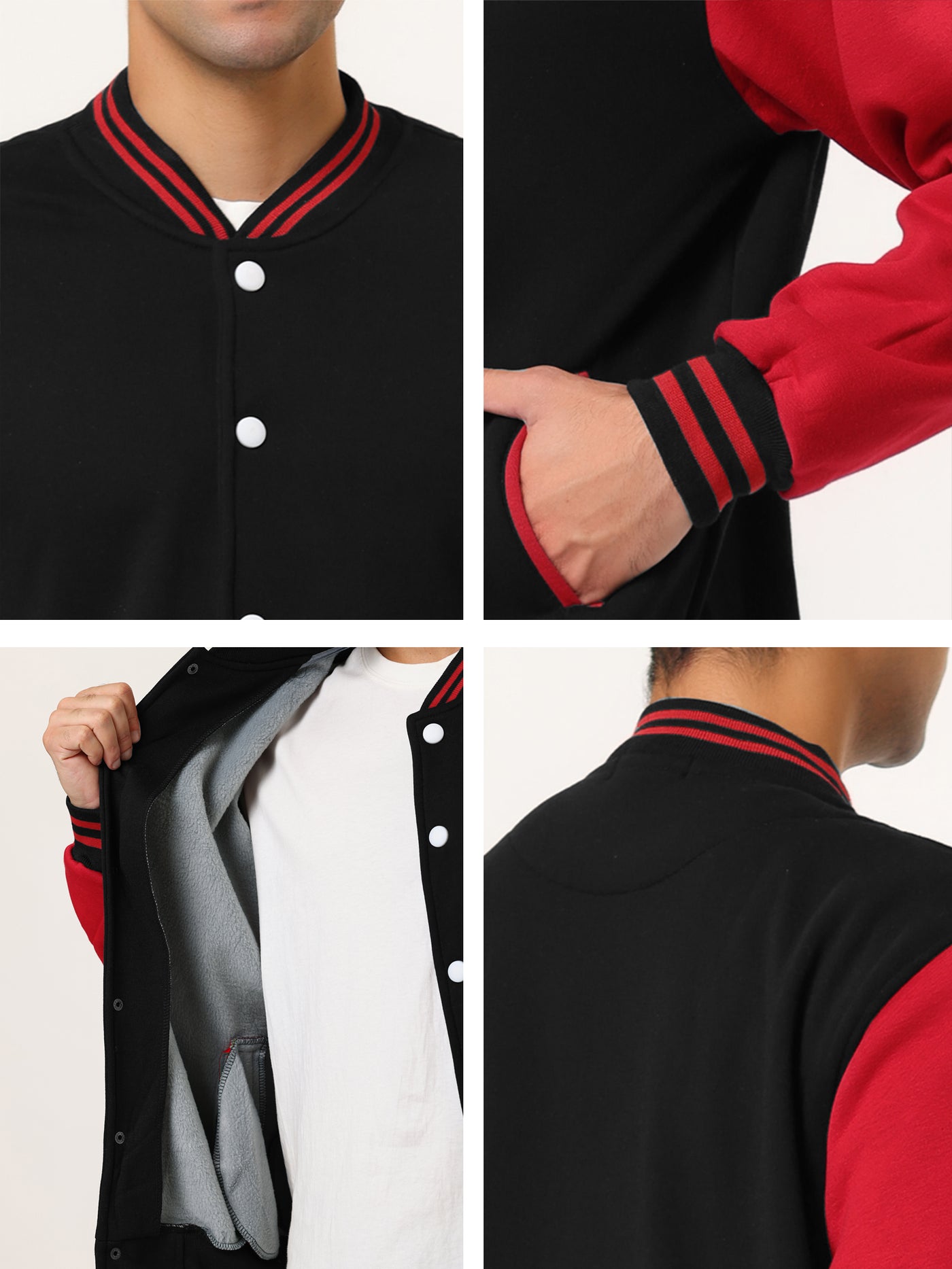 Bublédon Baseball Collar Button Up Color Block Bomber Jacket