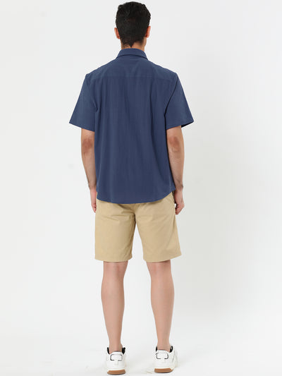 Summer Point collar Short Sleeve Button Solid Shirts