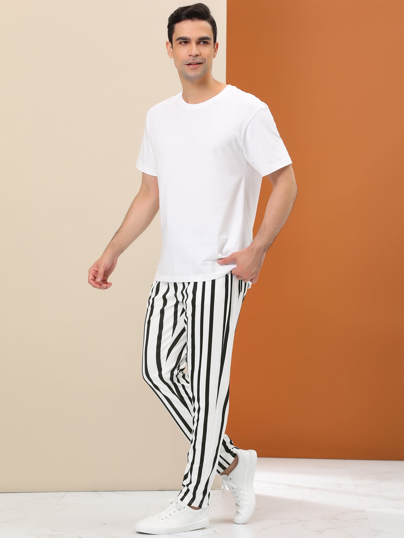 Bublédon Business Striped Color Block Drawstring Waist Pants