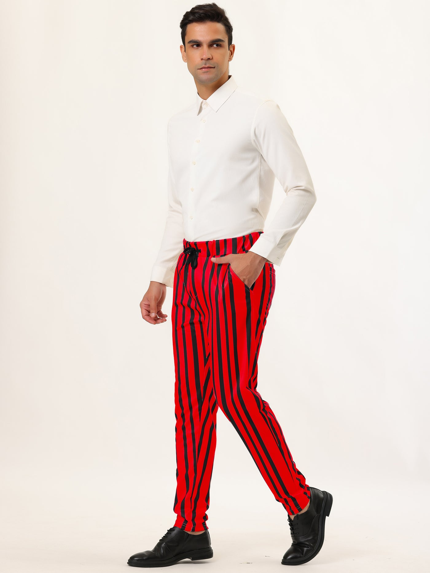 Bublédon Business Striped Color Block Drawstring Waist Pants