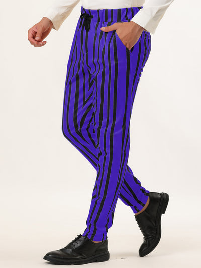 Business Striped Color Block Drawstring Waist Pants