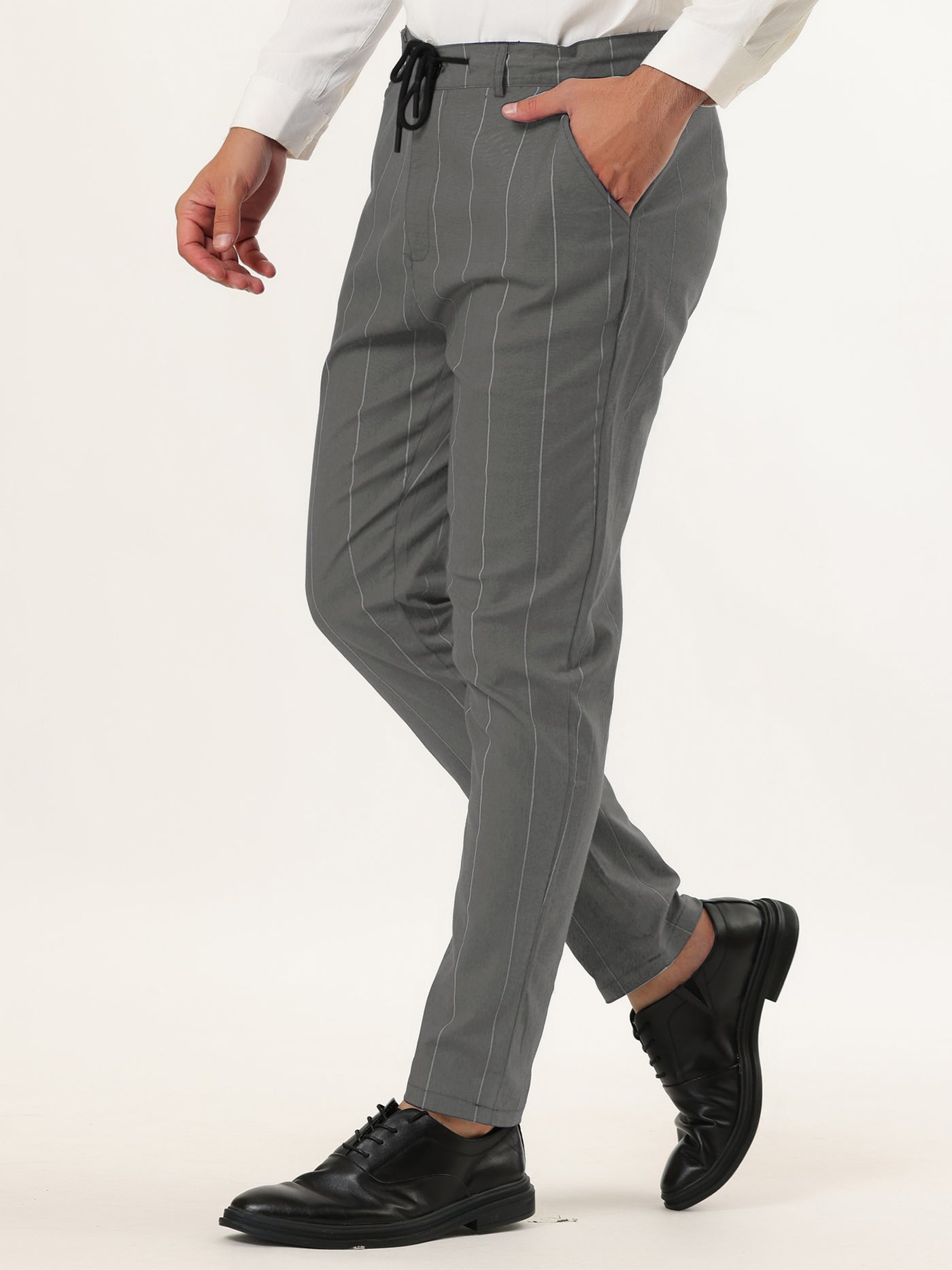 Bublédon Smart Casual Drawstring Waist Striped Dress Pants