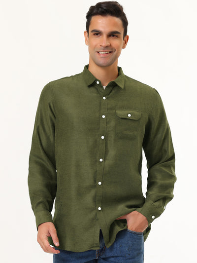 Contrast Long Sleeve Button Down Two Pockets Cotton shirt