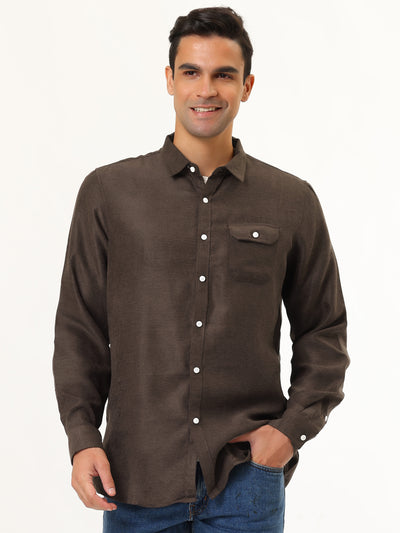 Contrast Long Sleeve Button Down Two Pockets Cotton shirt