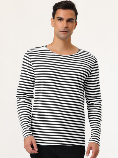 Casual Ribbed Crew Neck Striped Long Sleeve Shirt